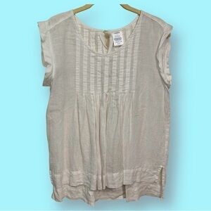 Lands’ End Linen Cap Sleeve Gathered Top White High Low